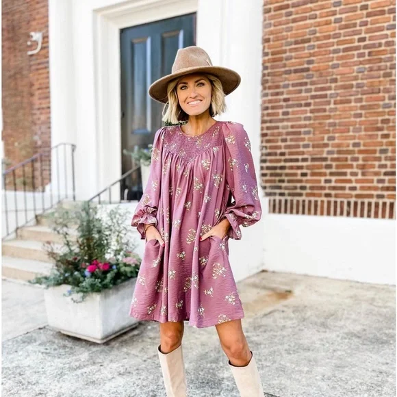 a new day Mauve Floral Long Sleeve Dress - Picture 10 of 11